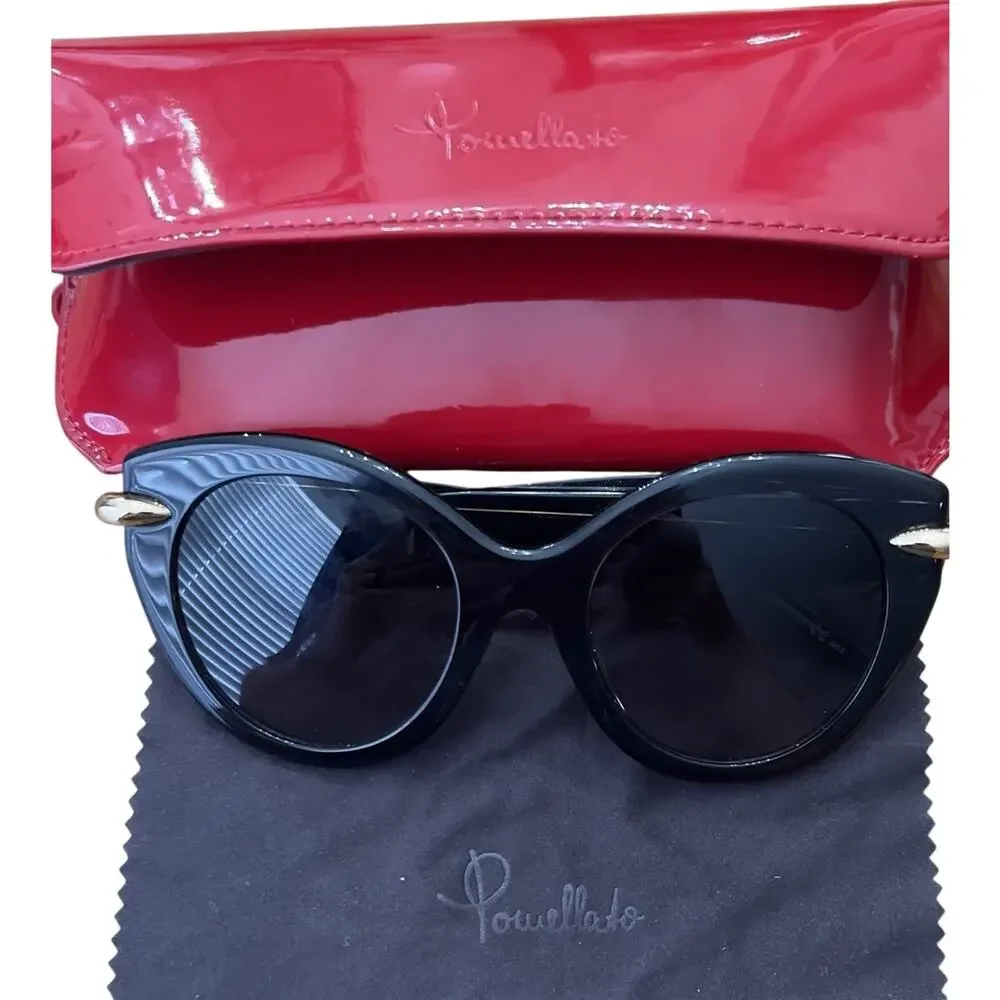 POMELLATO New Sunglasses Cateye Black Blue Mirror PM0004 001 52 22 145